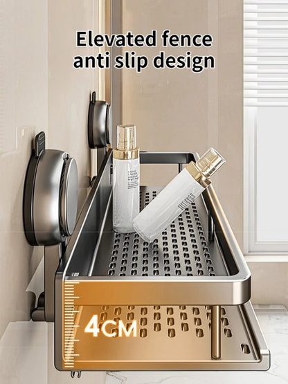 Bathroom Shelf Drill-Free Rust-Resistant Aluminum Towel Bar & Hooks