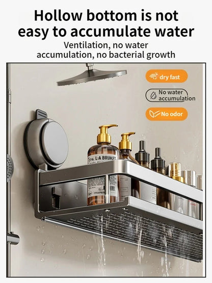 Bathroom Shelf Drill-Free Rust-Resistant Aluminum Towel Bar & Hooks