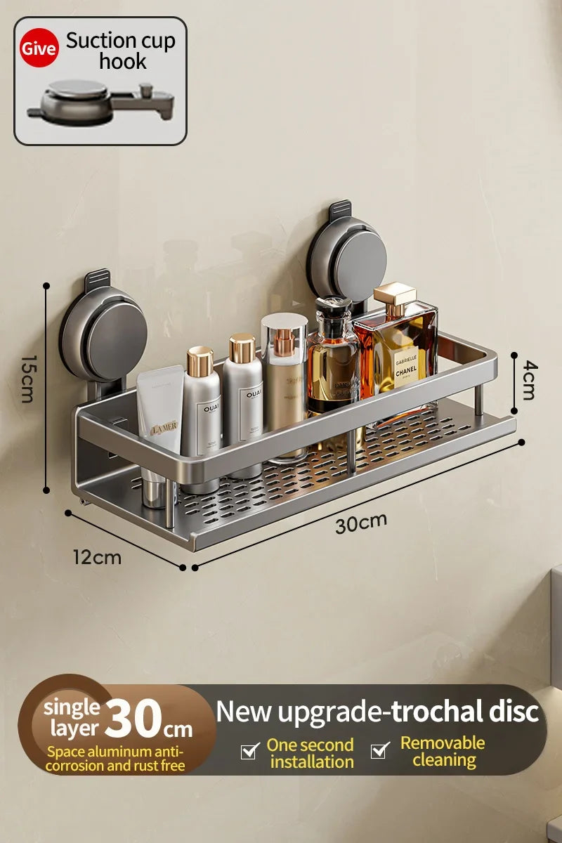 Bathroom Shelf Drill-Free Rust-Resistant Aluminum Towel Bar & Hooks