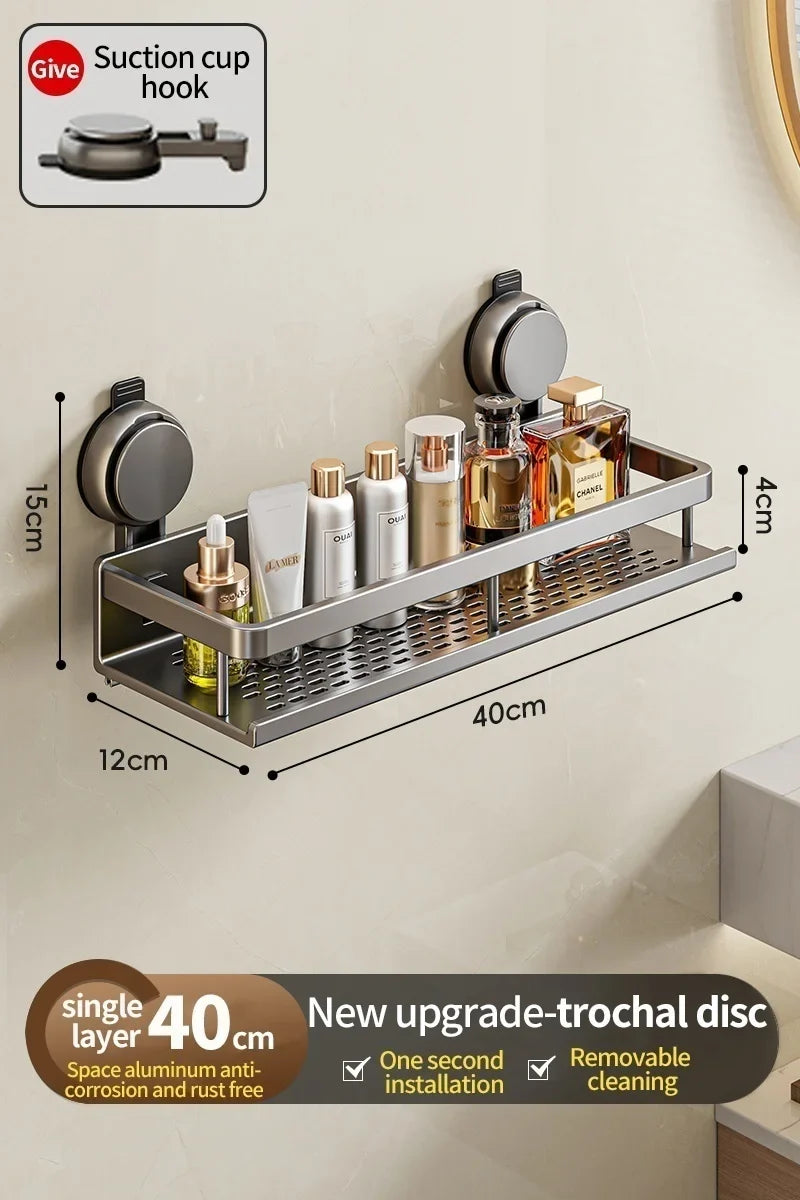 Bathroom Shelf Drill-Free Rust-Resistant Aluminum Towel Bar & Hooks