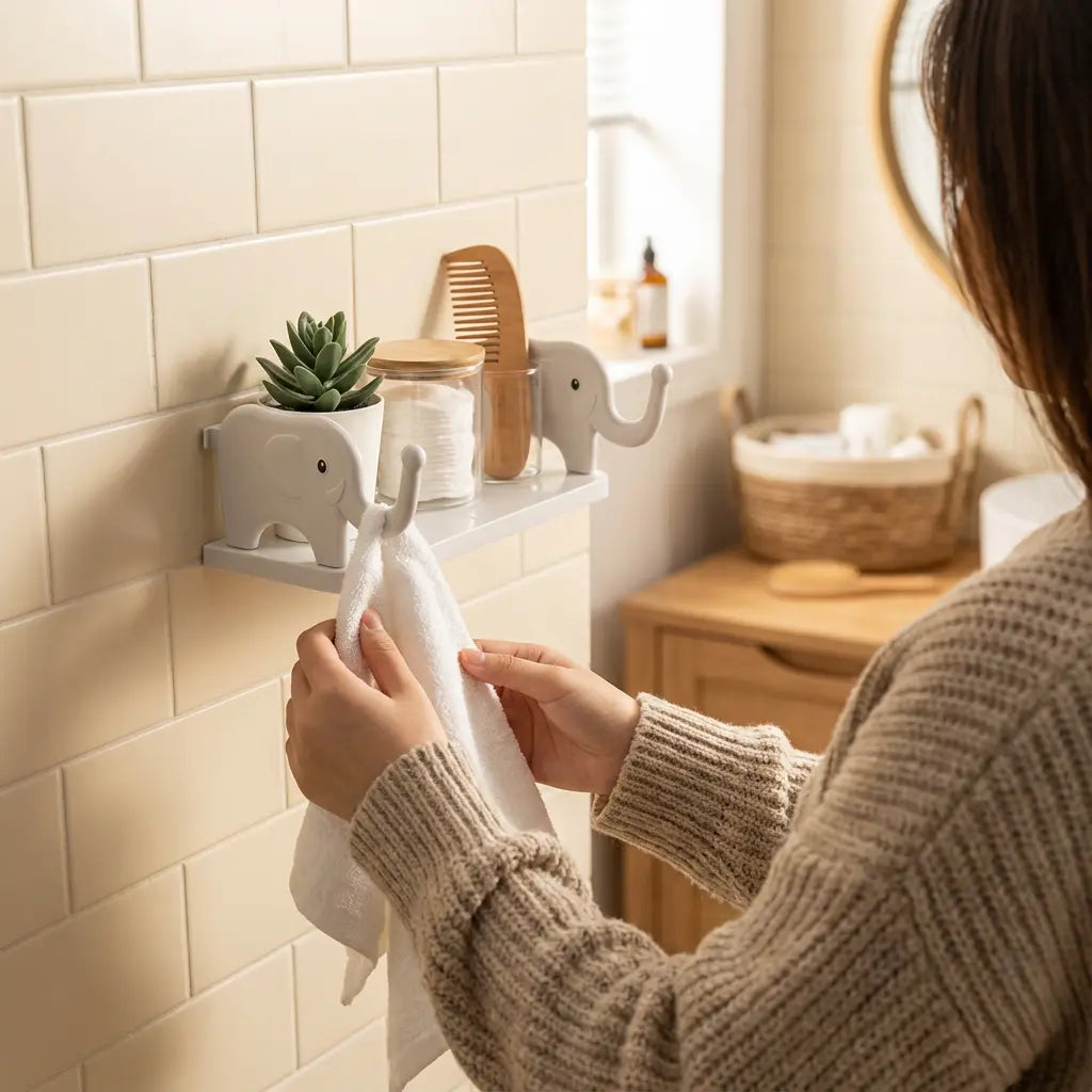 Bathroom Wall Shelf Elephant Design Suction Mount