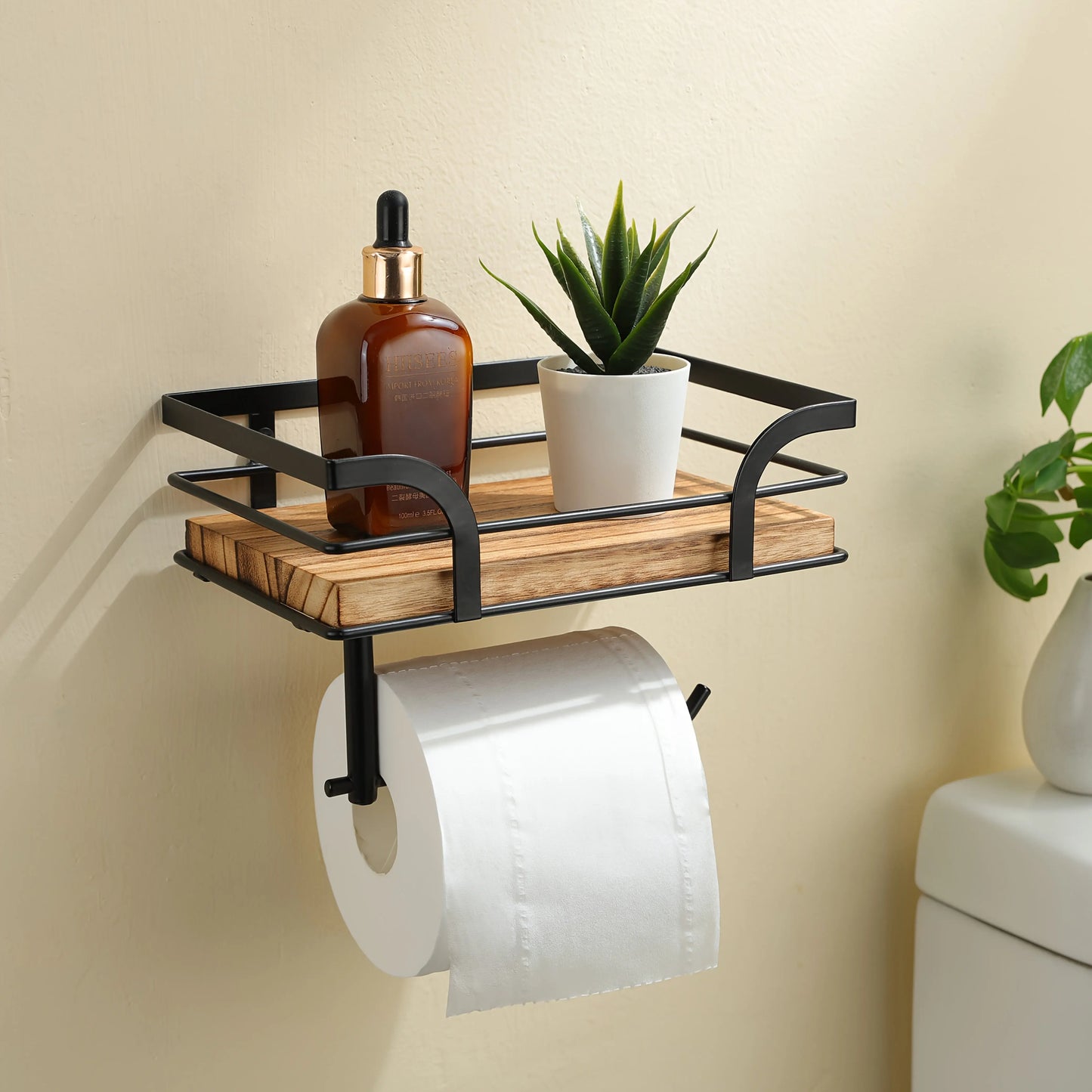 Bathroom Wall Shelf Wrought Iron With Toilet Paper Holder