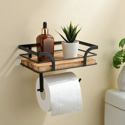 Bathroom Wall Shelf Wrought Iron With Toilet Paper Holder