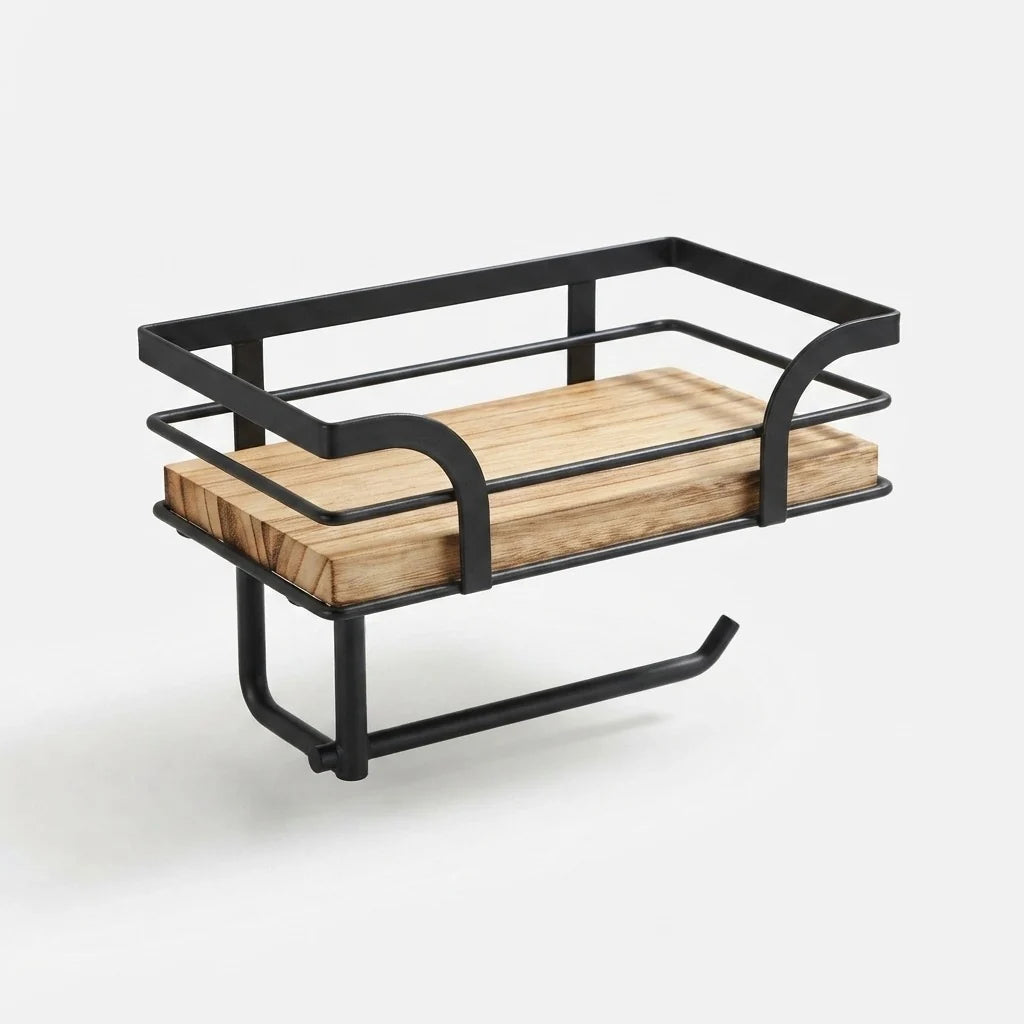 Bathroom Wall Shelf Wrought Iron With Toilet Paper Holder