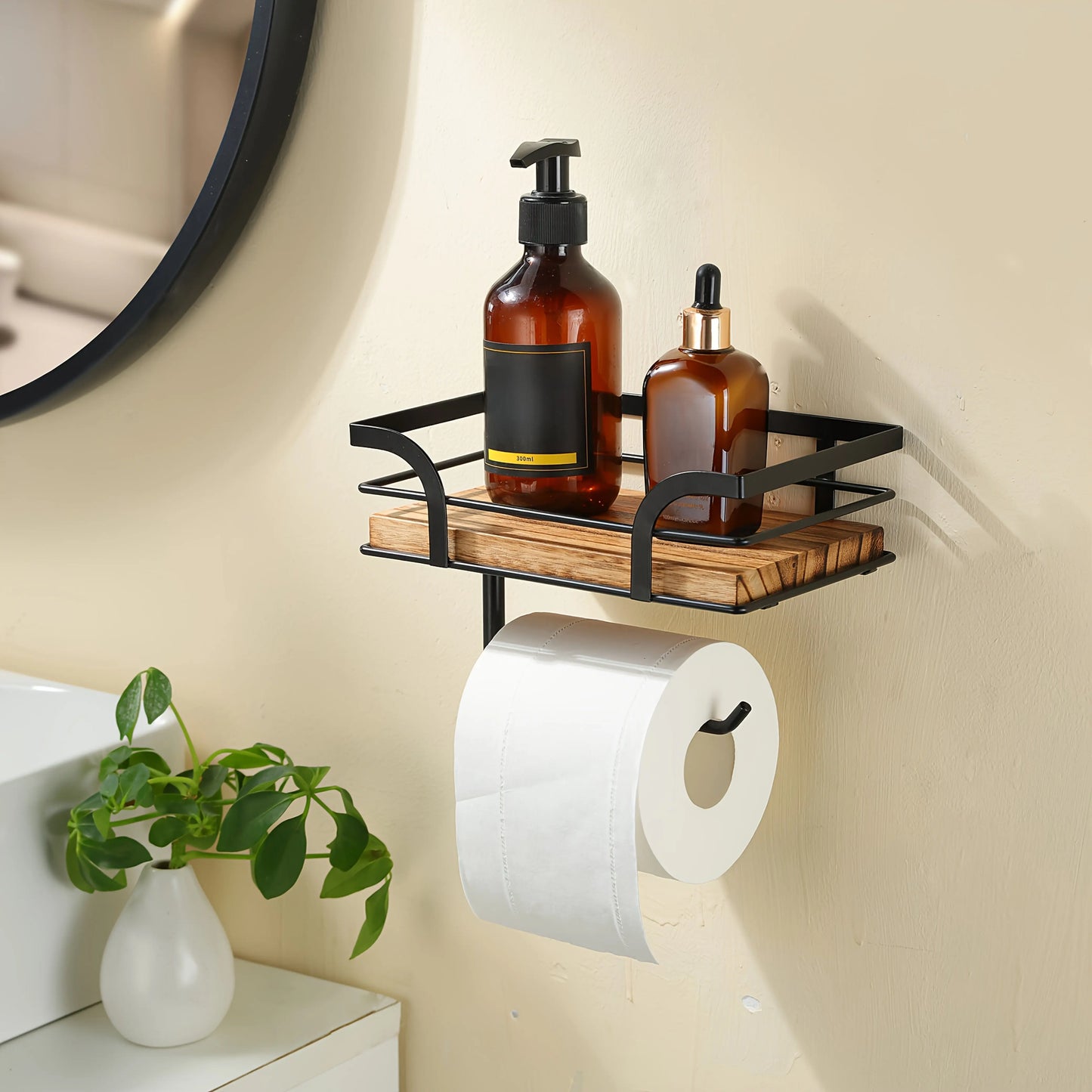 Bathroom Wall Shelf Wrought Iron With Toilet Paper Holder