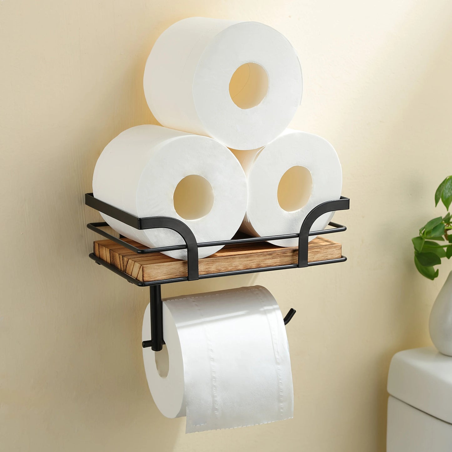 Bathroom Wall Shelf Wrought Iron With Toilet Paper Holder
