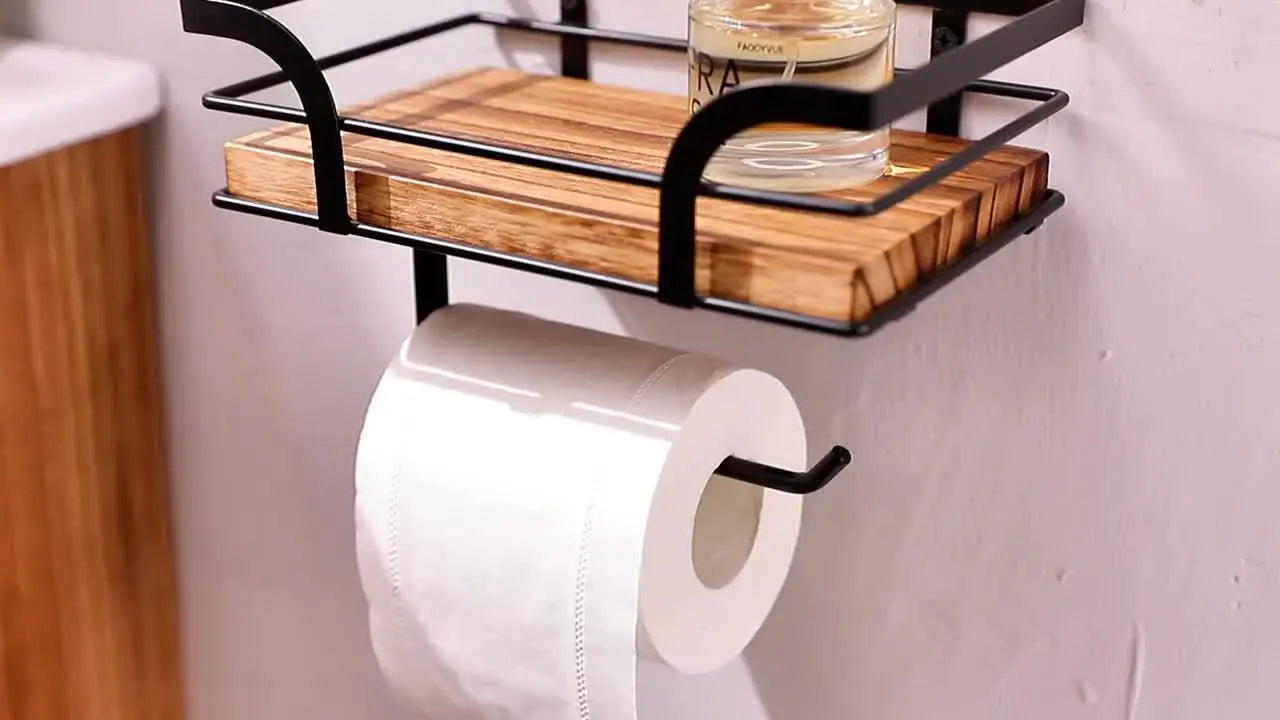 Bathroom Wall Shelf Wrought Iron With Toilet Paper Holder
