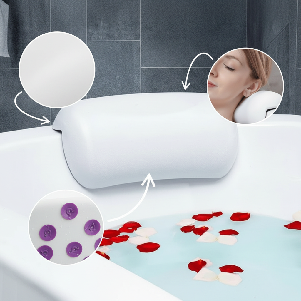 Bathtub Pillow Ergonomic Neck Support Water-Repellent Foam Suction Cups