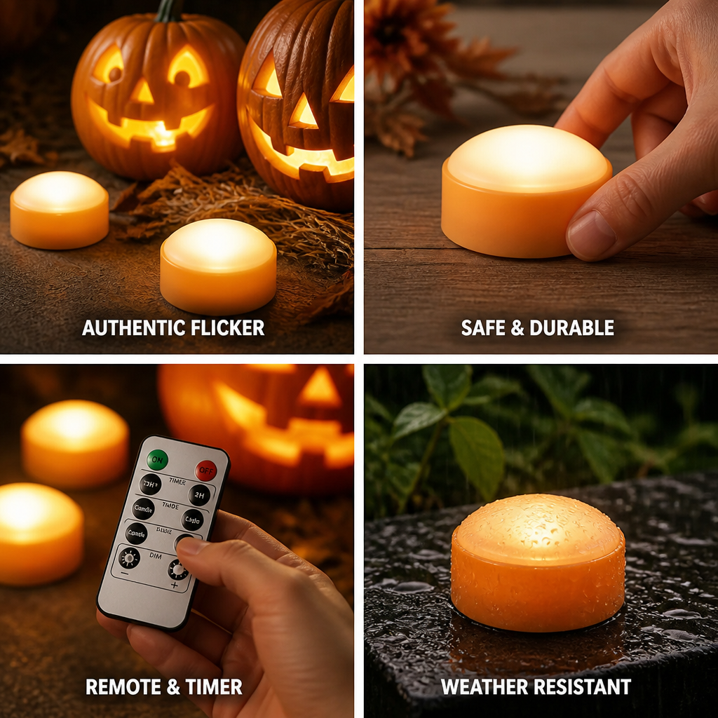Battery-Operated Flameless Pumpkin Lights (Remote & Timer)