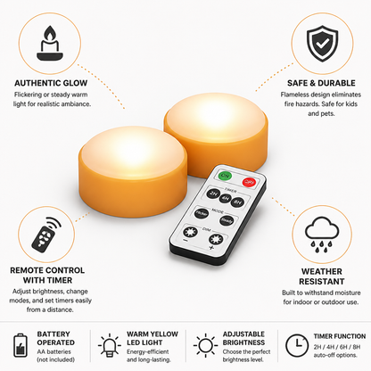 Battery-Operated Flameless Pumpkin Lights (Remote & Timer)