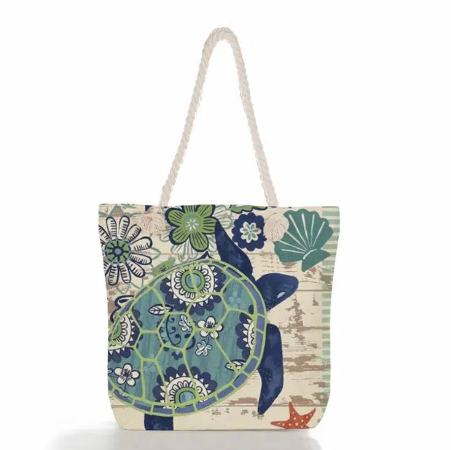 Beach Bag Linen Spacious Braided Cotton Rope Handles