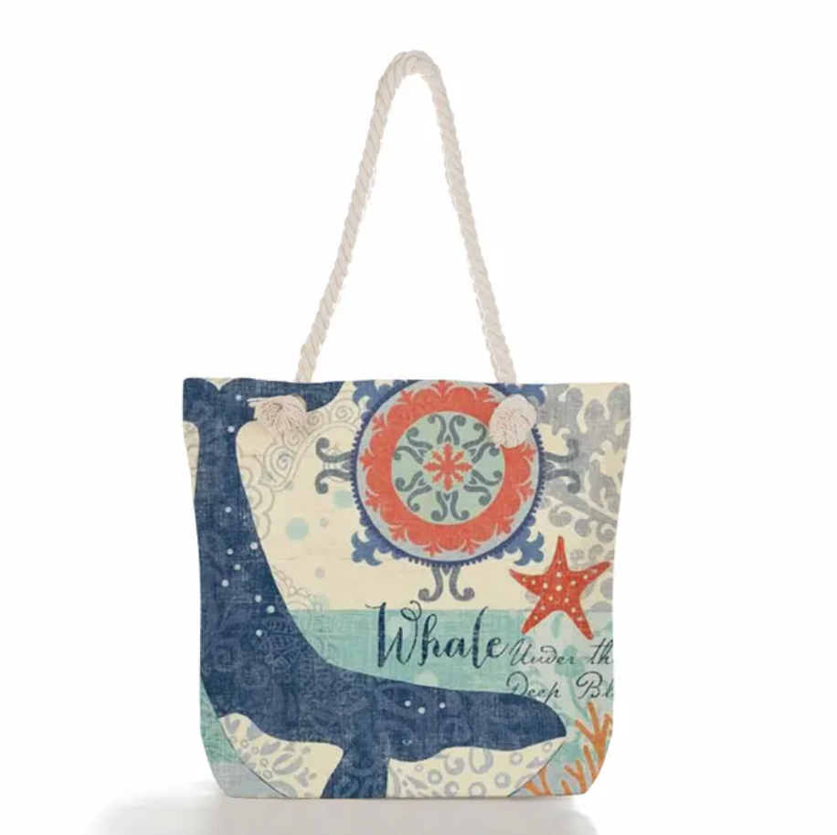 Beach Bag Linen Spacious Braided Cotton Rope Handles