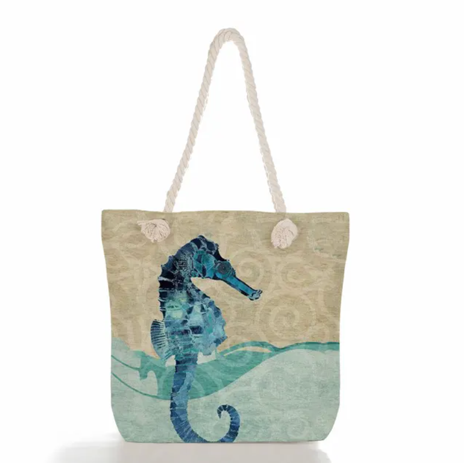 Beach Bag Linen Spacious Braided Cotton Rope Handles