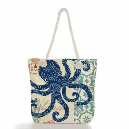 Beach Bag Linen Spacious Braided Cotton Rope Handles