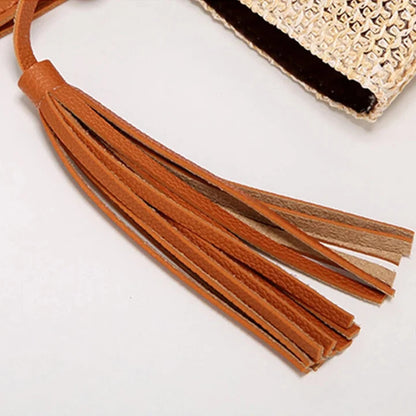 Beach Bag Woven Textile With Leather Handles & Tassel