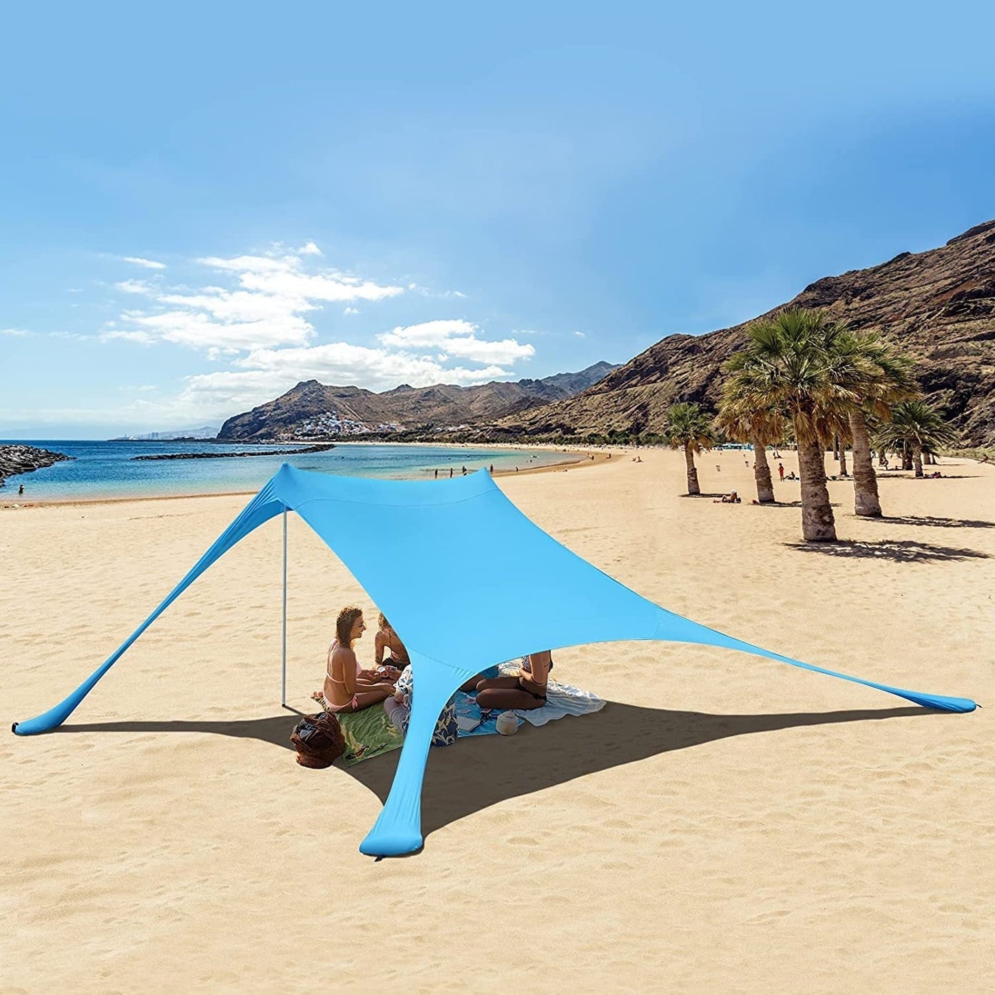 Beach Sunshade UV-Resistant Flexible Poles & Tension Cords