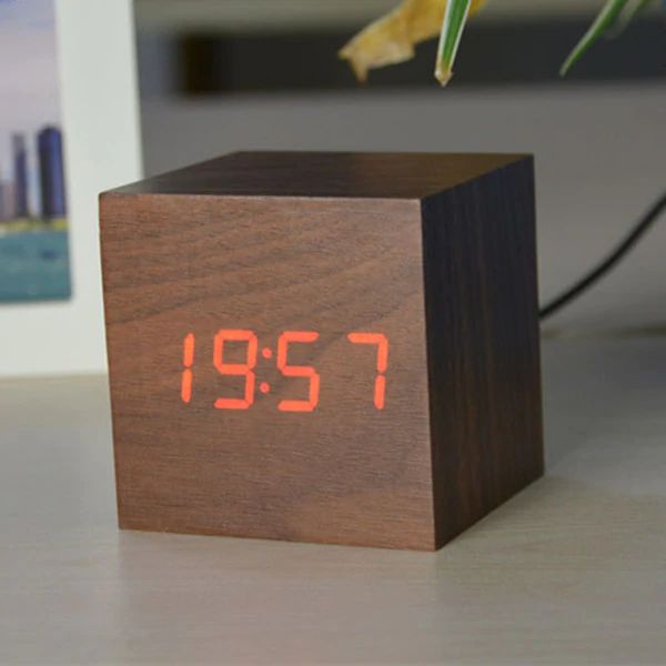 Bedside Alarm Clock Bamboo Sound-Activated LED