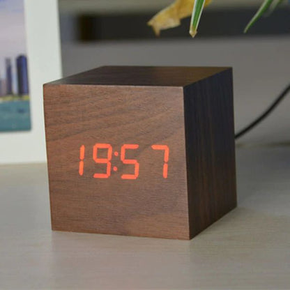 Bedside Alarm Clock Bamboo Sound-Activated LED