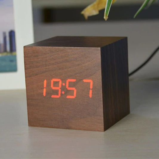 Bedside Alarm Clock Bamboo Sound-Activated LED