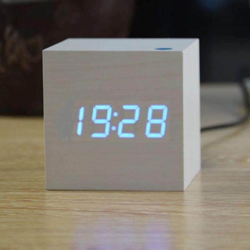 Bedside Alarm Clock Bamboo Sound-Activated LED