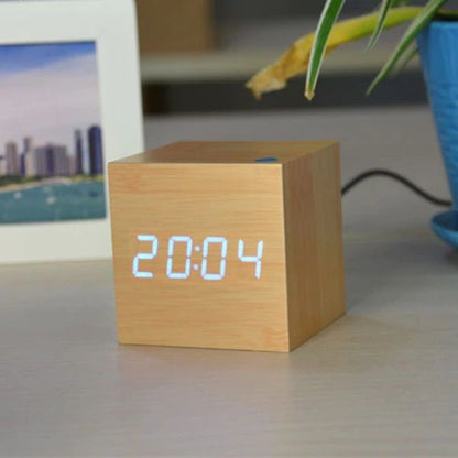 Bedside Alarm Clock Bamboo Sound-Activated LED
