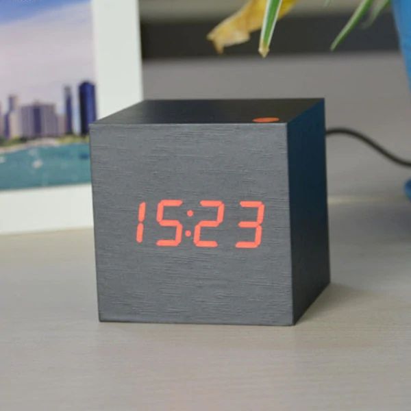 Bedside Alarm Clock Bamboo Sound-Activated LED