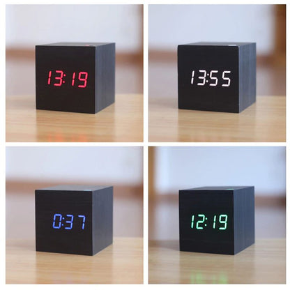 Bedside Alarm Clock Bamboo Sound-Activated LED