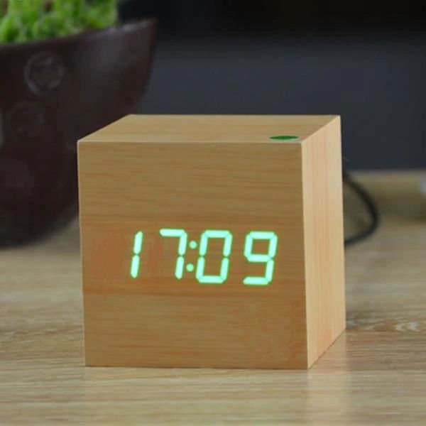 Bedside Alarm Clock Bamboo Sound-Activated LED