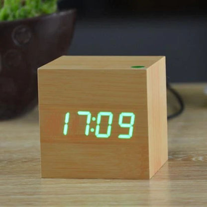 Bedside Alarm Clock Bamboo Sound-Activated LED