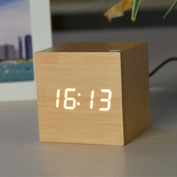 Bedside Alarm Clock Bamboo Sound-Activated LED
