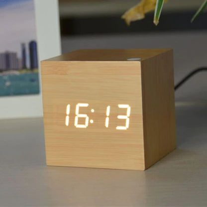 Bedside Alarm Clock Bamboo Sound-Activated LED