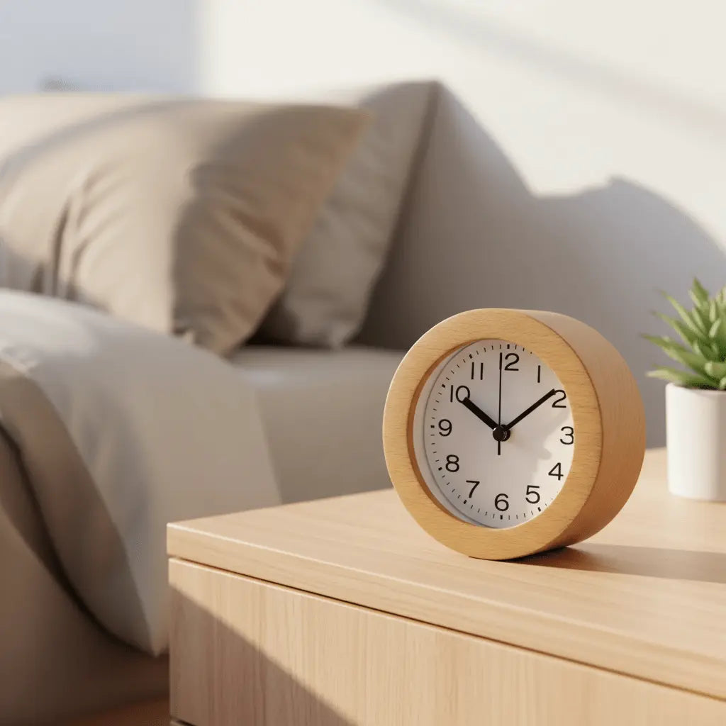 Bedside Alarm Clock Beech Wood Silent LED Night Light