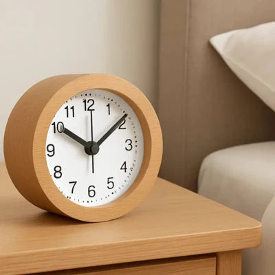 Bedside Alarm Clock Beech Wood Silent LED Night Light