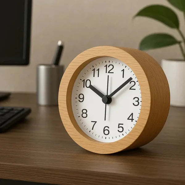 Bedside Alarm Clock Beech Wood Silent LED Night Light