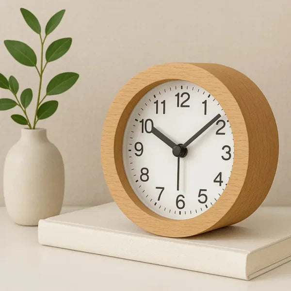 Bedside Alarm Clock Beech Wood Silent LED Night Light