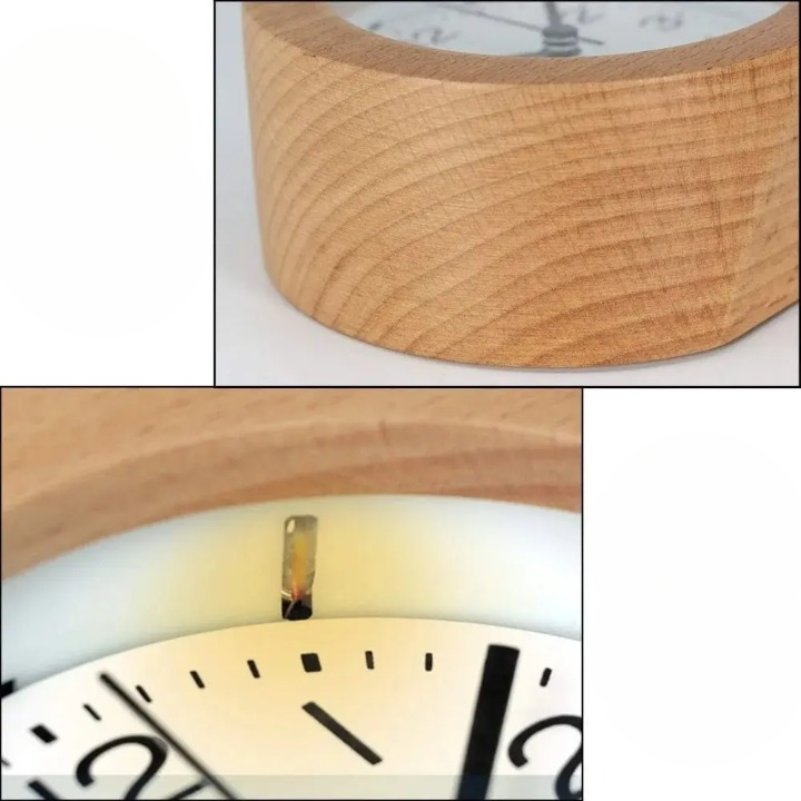 Bedside Alarm Clock Beech Wood Silent LED Night Light