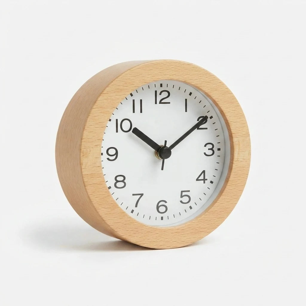 Bedside Alarm Clock Beech Wood & Silent Movement