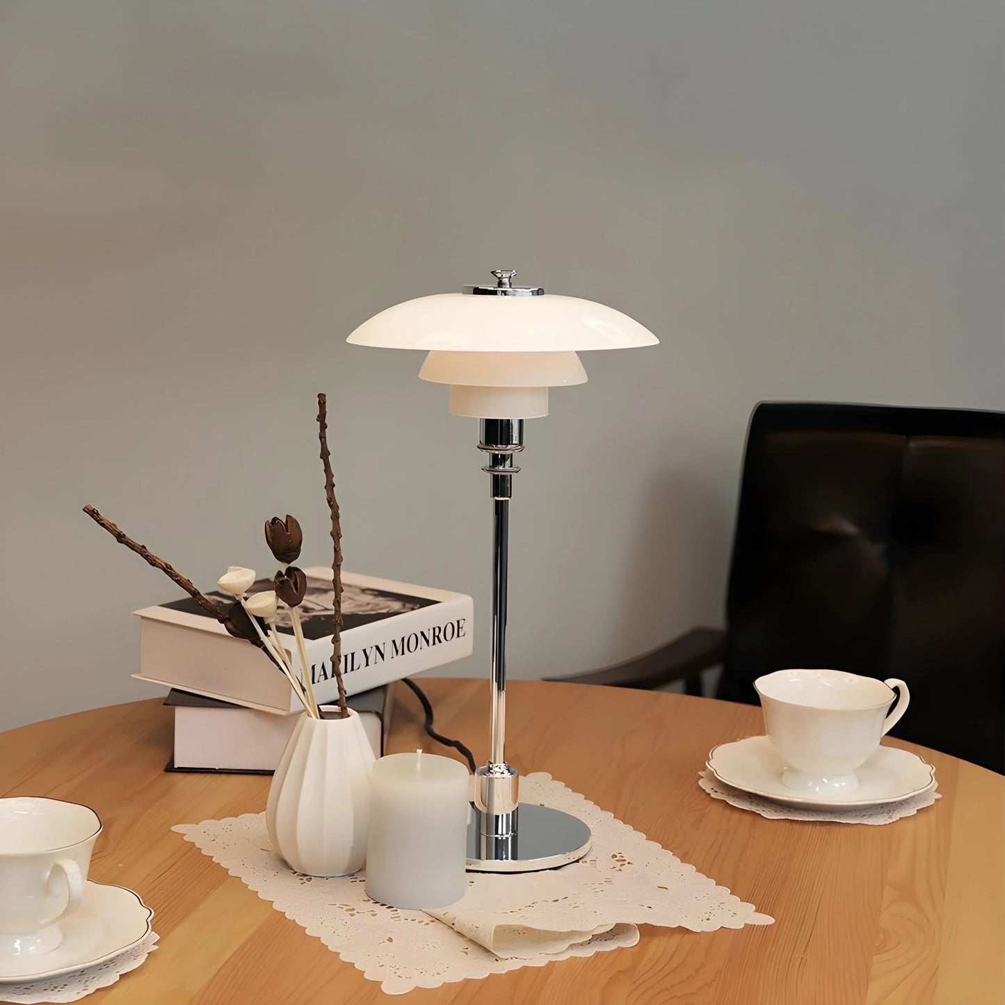 Bedside Table Lamp Dimmable LED Glass Shade Metal Base