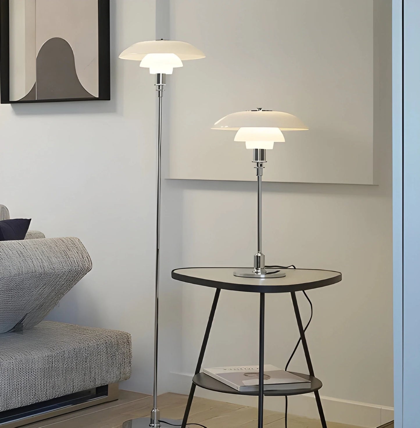 Bedside Table Lamp Dimmable LED Glass Shade Metal Base