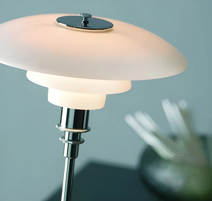 Bedside Table Lamp Dimmable LED Glass Shade Metal Base