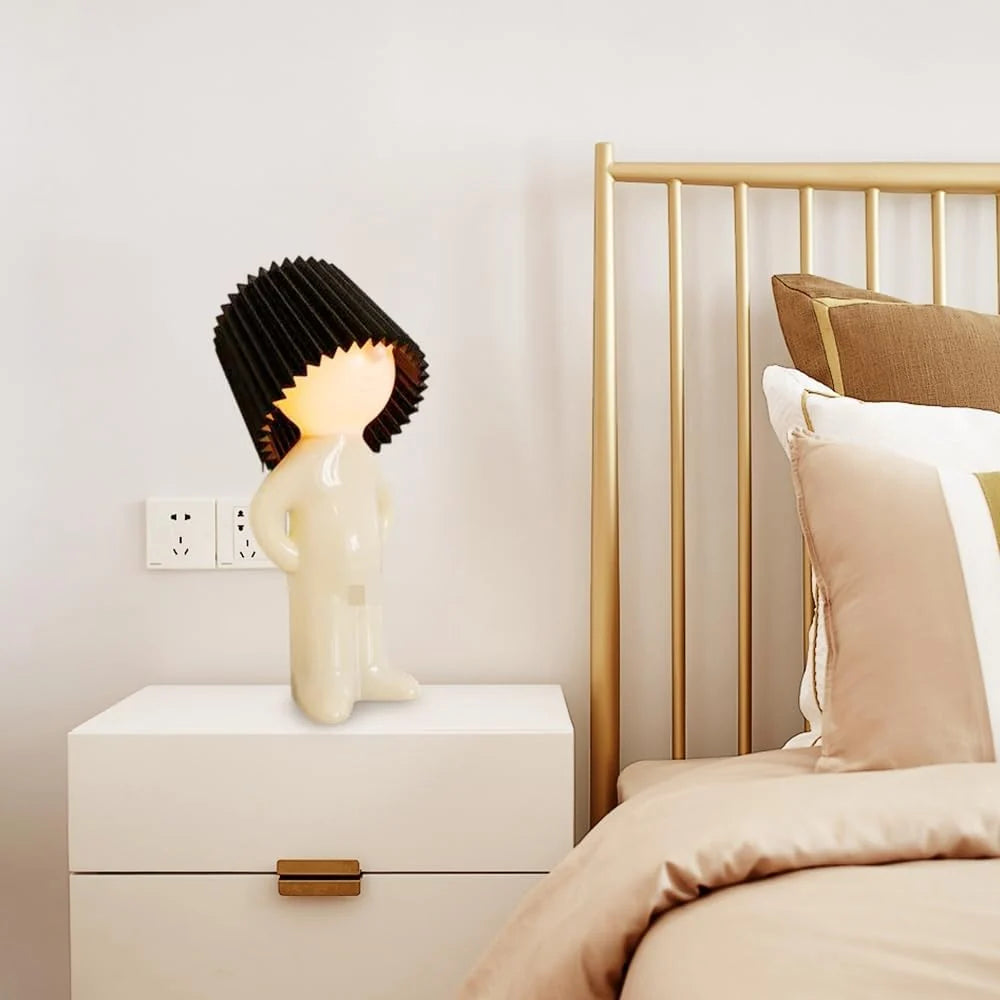 Bedside Table Lamp Ribbed Shade Energy-Efficient LED