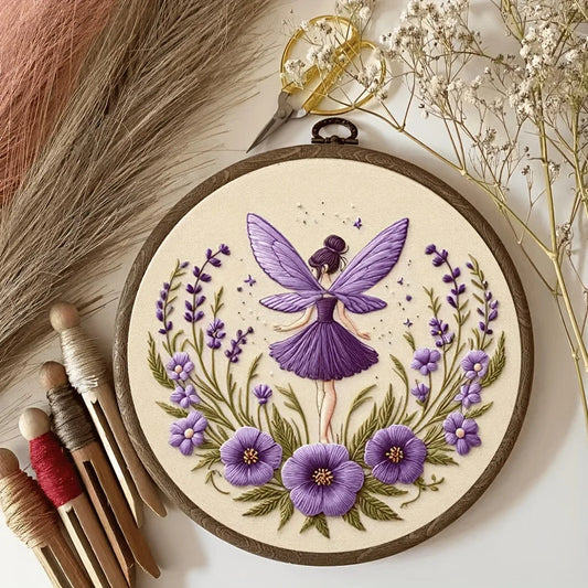 Beginner Embroidery Kit Pre-Printed Cotton 20cm Wooden Hoop