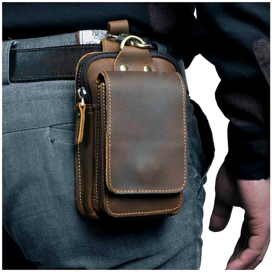 Belt Bag Full-Grain Leather Zipper & Magnetic Flap