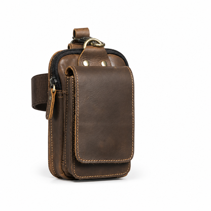 Belt Pouch Genuine Leather Zippered Main Compartment & Magnetic Flap