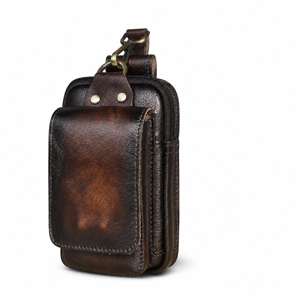 Belt Pouch Genuine Leather Zippered Main Compartment & Magnetic Flap