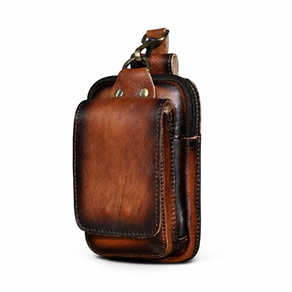 Belt Pouch Genuine Leather Zippered Main Compartment & Magnetic Flap