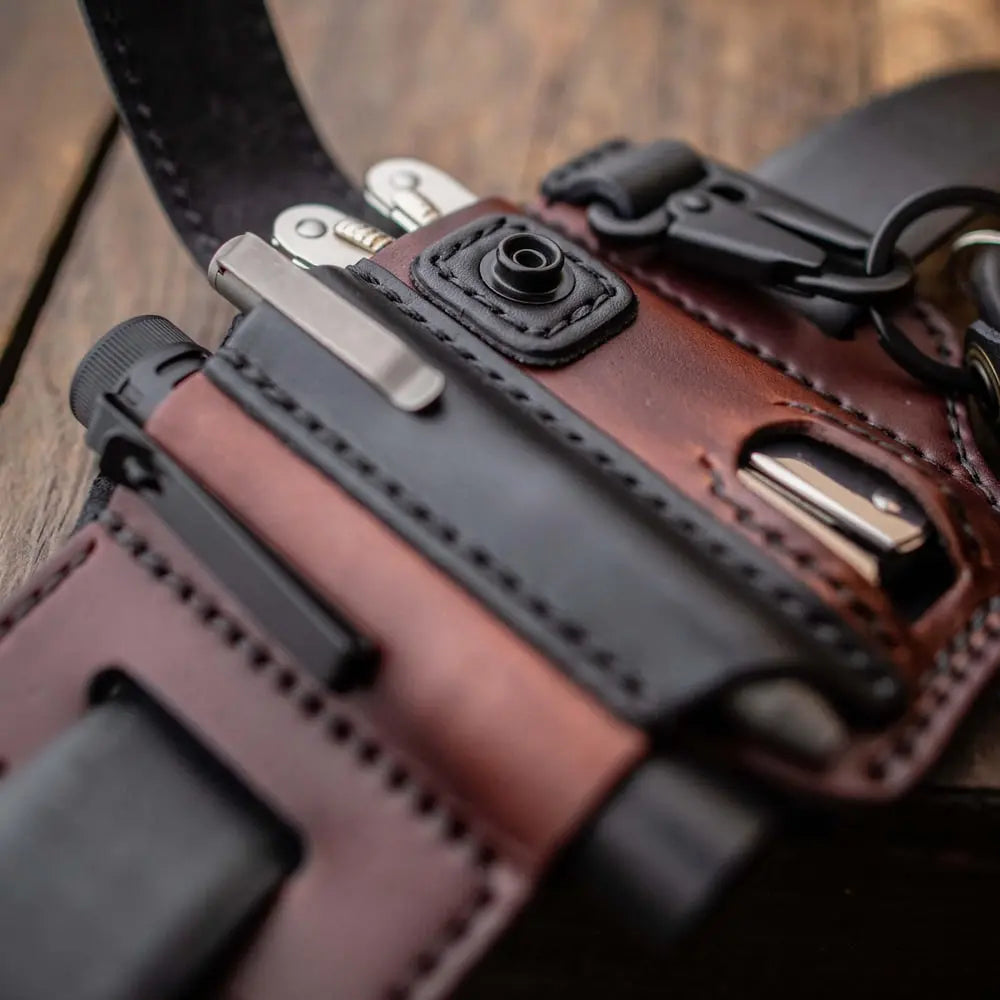 Belt Pouch Handcrafted Leather Multitool & Flashlight Owl Buckle
