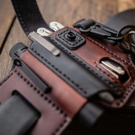 Belt Pouch Handcrafted Leather Multitool & Flashlight Owl Buckle