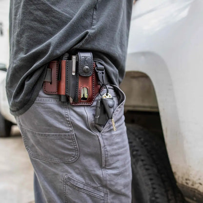 Belt Pouch Handcrafted Leather Multitool & Flashlight Owl Buckle