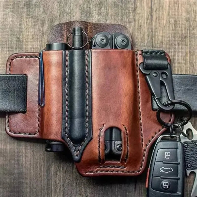 Belt Pouch Handcrafted Leather Multitool & Flashlight Owl Buckle